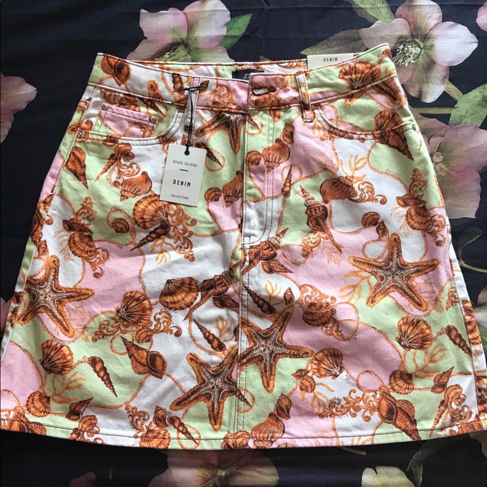 NWT River Island beach print denim Skirt